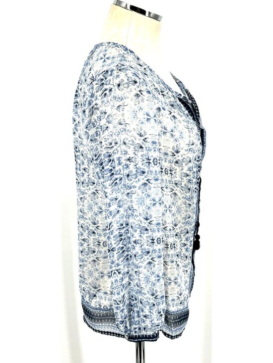 Lucky Brand Top Sz S Bohemian Print Floral Peasant Tunic Top Shirt Sheer - Picture 3 of 6